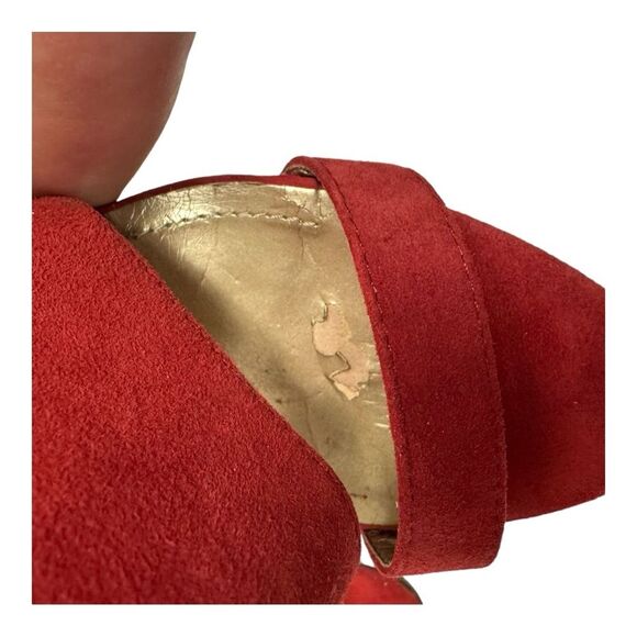 BCBG Max Azria Red Suede Strappy Stiletto Ankle Strap Heels Women's Size 8.5 - Picture 12 of 14